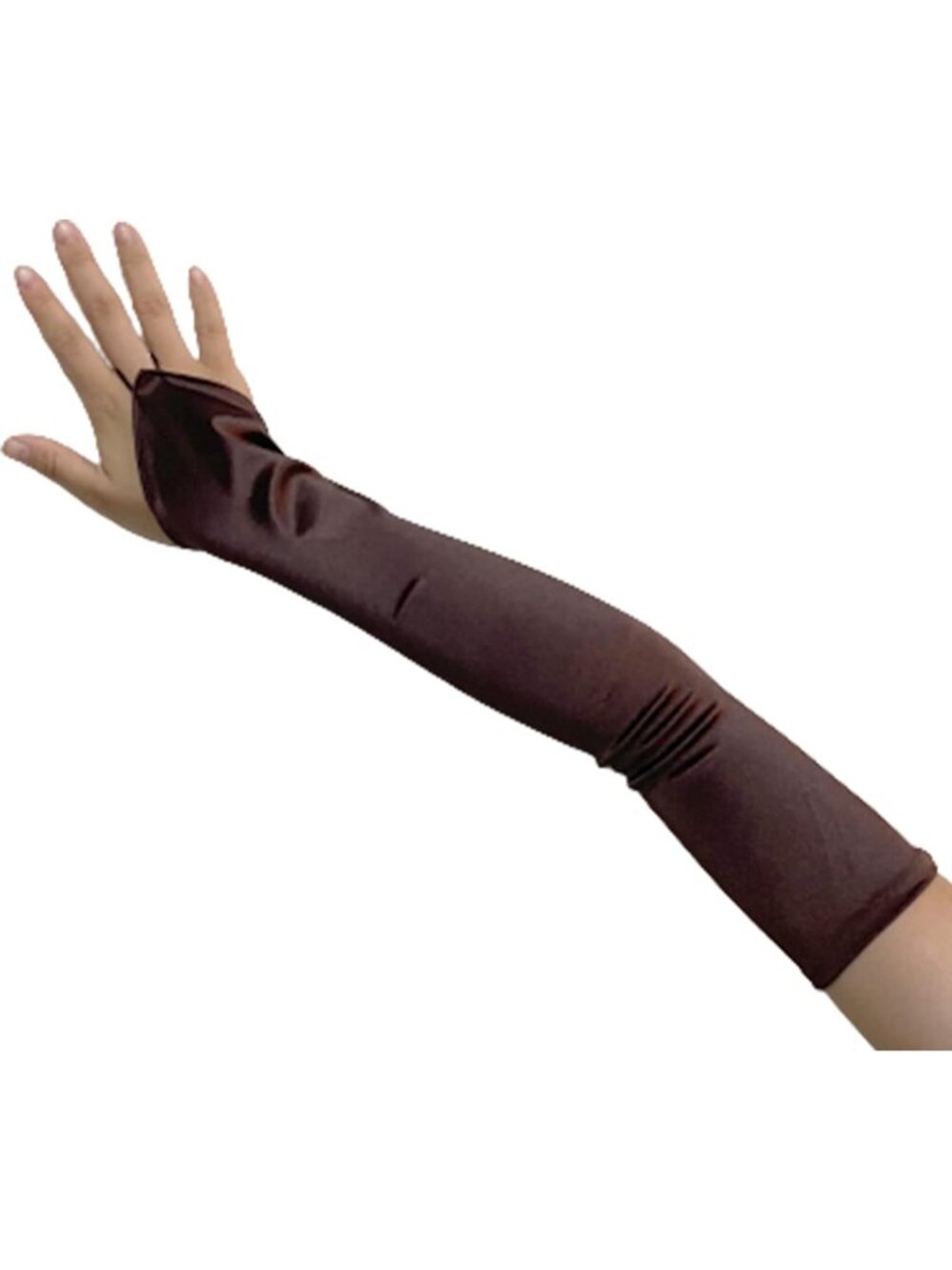 Women's Brown Over The Elbow Fingerless 23" Long Bridal Long Satin Gloves